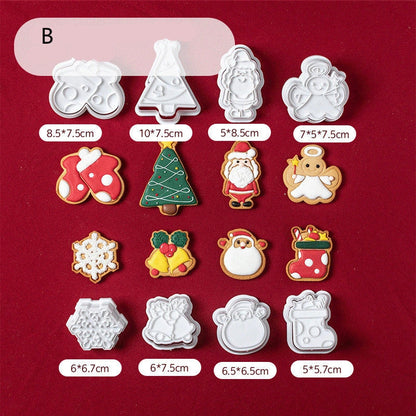 Stainless steel Christmas biscuit mold set featuring various festive shapes for holiday baking