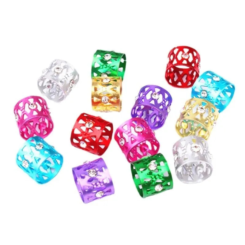 Aluminium wig decoration hair ring with hollow jeweled design in multiple colour options