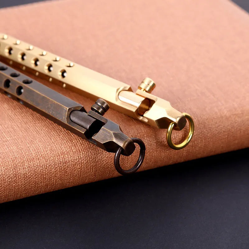 Retro brass hexagonal bolt action signature roller pen with 0.5mm metal tip for smooth writing, 13cm long and 11mm diameter in natural brass or black finish for office, journaling and professional use