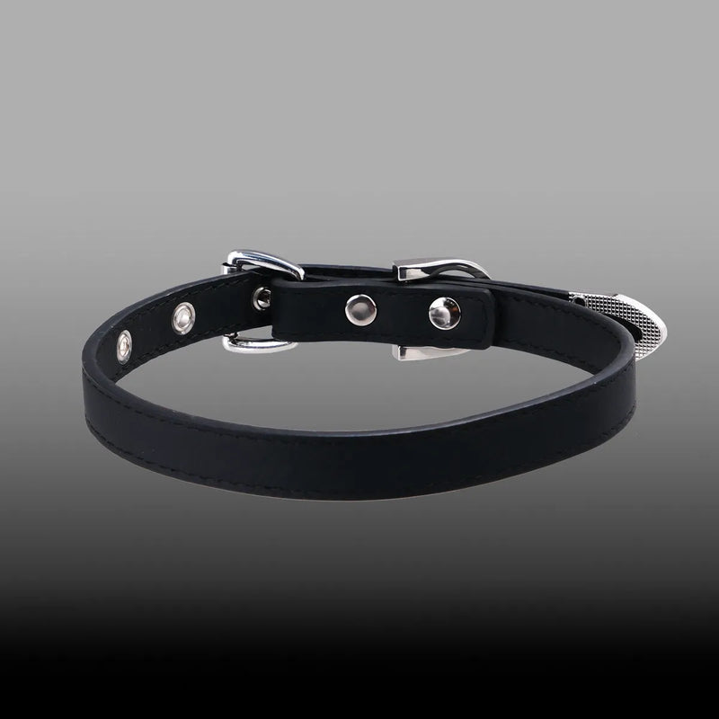 Subculture collar in black cowhide leather handmade dark style geometric design with alloy pendant and regular chain, 41cm to 50cm adjustable perimeter unisex accessory for alternative fashion