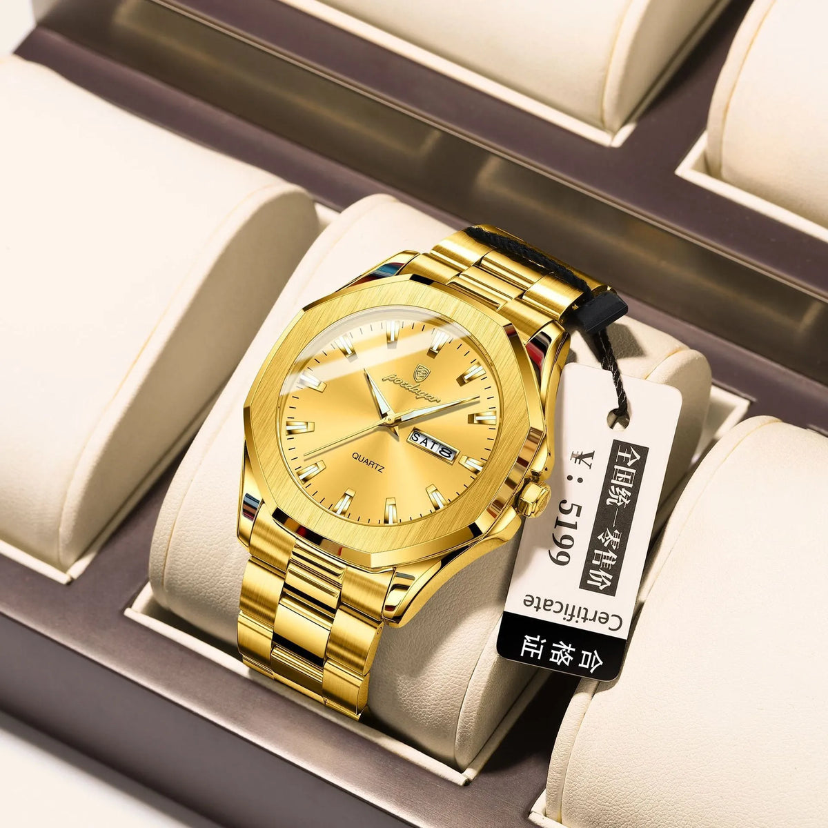 Men's steel strap quartz business watch with 9mm thickness in multiple colour options