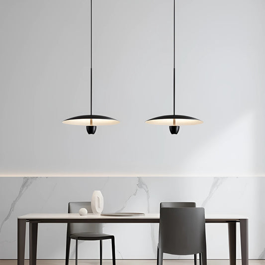 Black modern minimalist chandelier with warm white lighting, 400mm diameter