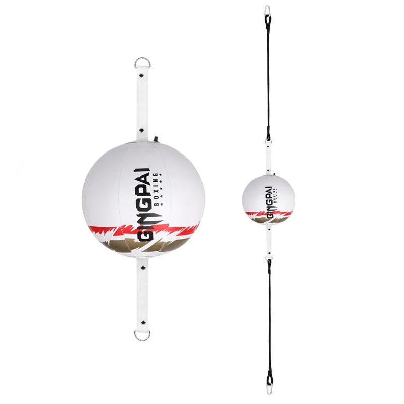Black hanging speed ball for boxing reaction training with adjustable height mechanism