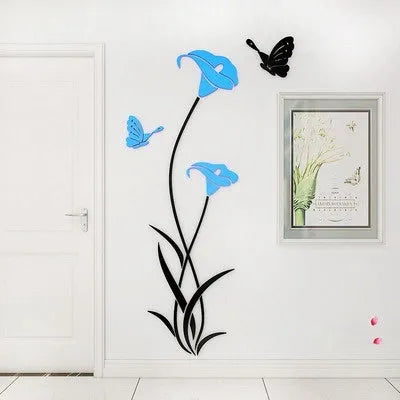 Lily 3D stereo acrylic wall stickers showing size variations and colour options including metallic finishes