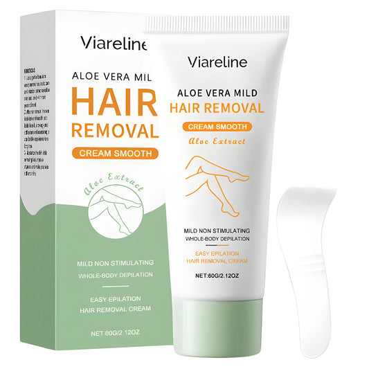 Aloe vera moisturising hair removal cream container with shea butter and witch hazel extract
