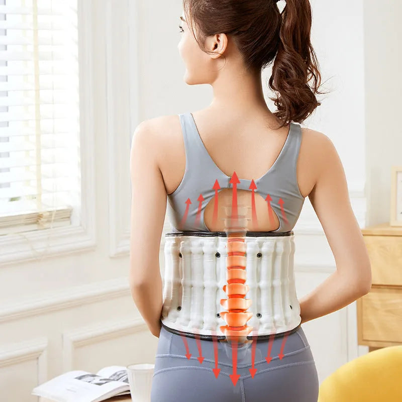 Lumbar waist supporter with automatic inflation mechanism in PU material, showing S and M size options
