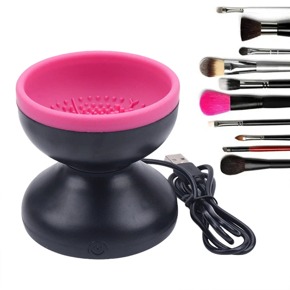 Premium electric makeup brush cleaner with silicone-lined cleaning chamber and USB charging for spotless brushes and flawless makeup application