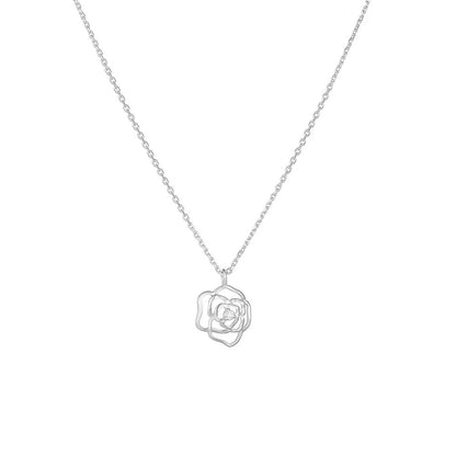 French Retro Hollow Rose Sterling Silver Necklace in gold and white finishes