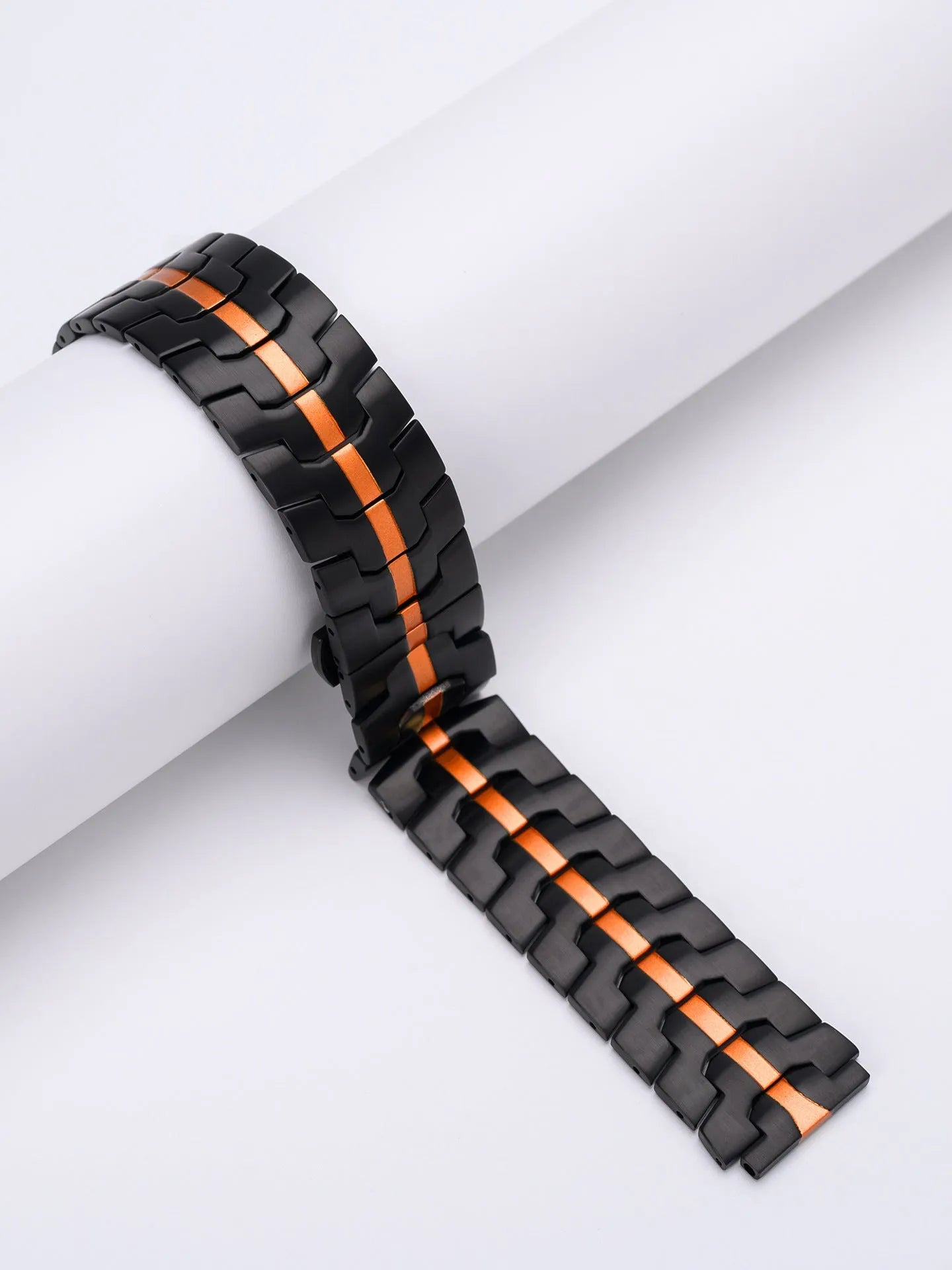 Stainless steel watch band for Samsung Galaxy Watch in multiple colour options on a grey background.