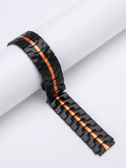 Stainless steel watch band for Samsung Galaxy Watch in multiple colour options on a grey background.