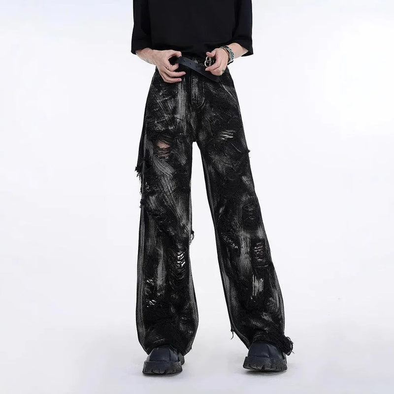 Men's Long Pants Jacket American High Street Wasteland Style Heavyweight Washed Graffiti Design Denim Jacket with Zipper Fly and Basic Style for Daily Wear in Multiple Sizes and Colour Options
