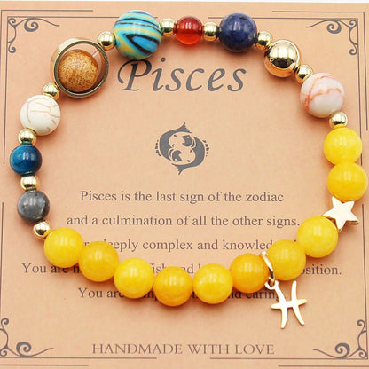 12 Constellation Morgan Stone Beaded Bracelet featuring detailed zodiac signs on 19mm beads