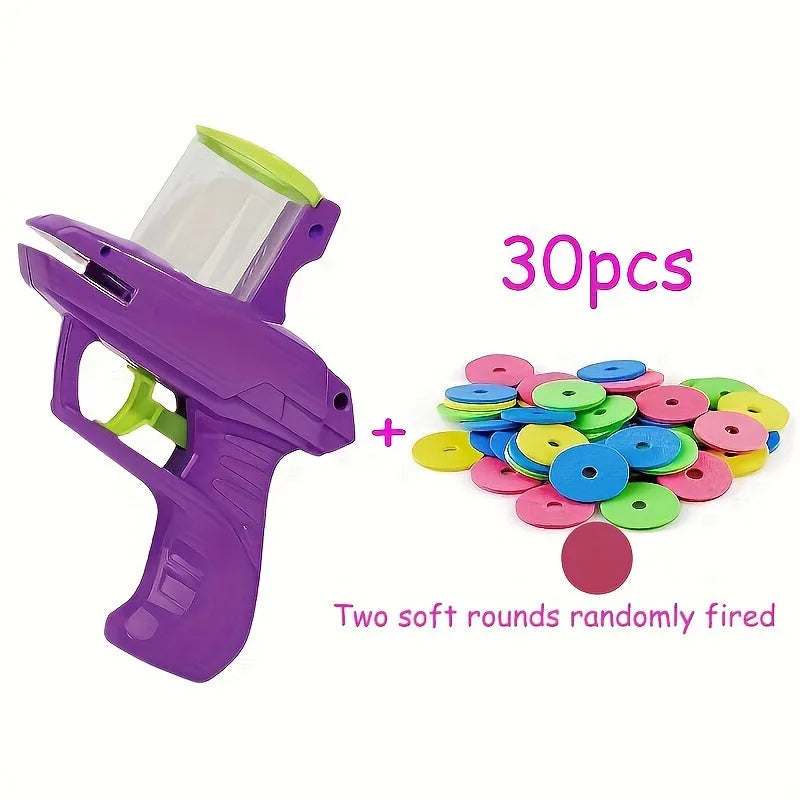 Green battery-free cat toy launcher with foam disc for interactive pet play
