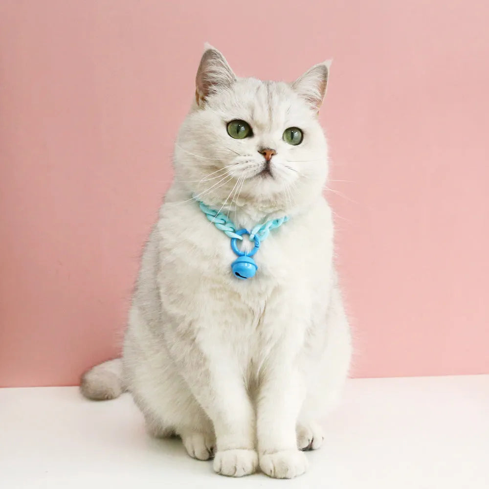 Adjustable plastic pet collar in macaron colours with chain design for cats dogs rabbits