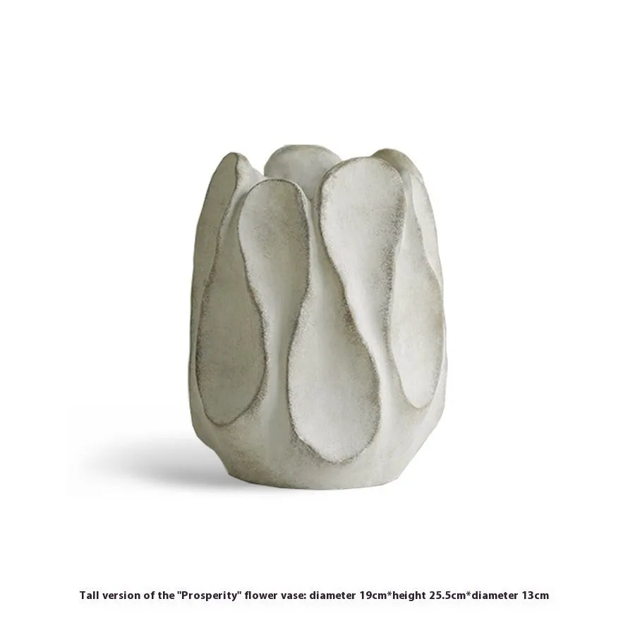 Handcrafted irregular ceramic vase with asymmetrical shape made from magnesium clay for flower arrangements