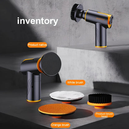 Black car polishing machine with 12cm throwing disc and USB-C charging cable for vehicle maintenance