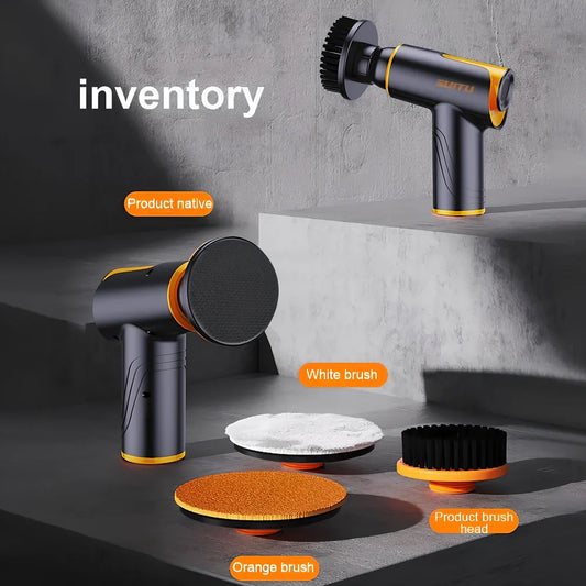 Black car polishing machine with 12cm throwing disc and USB-C charging cable for vehicle maintenance