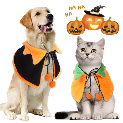 Reversible Halloween pumpkin cloak for dogs and cats in plush fabric
