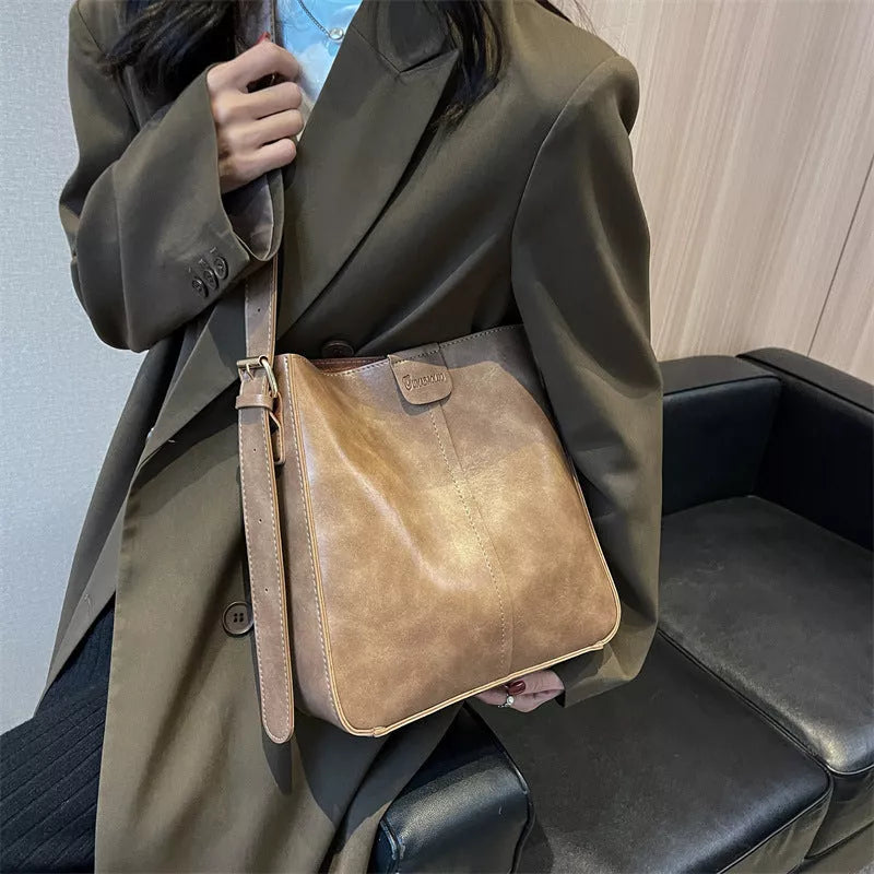 Large-capacity PU women's cross-body bag in coffee color, khaki, brown, and black