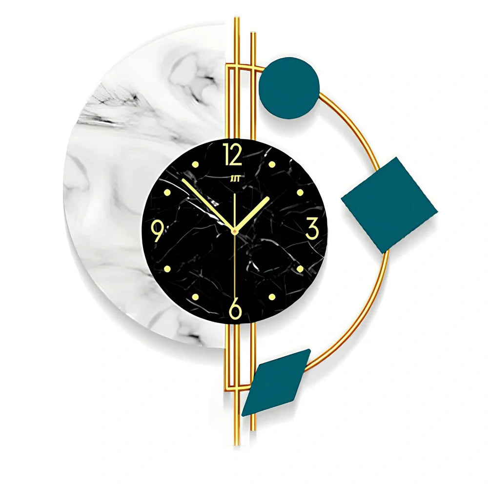 Rectangular metal quartz wall clock measuring 48cm wide by 56cm high with silent movement