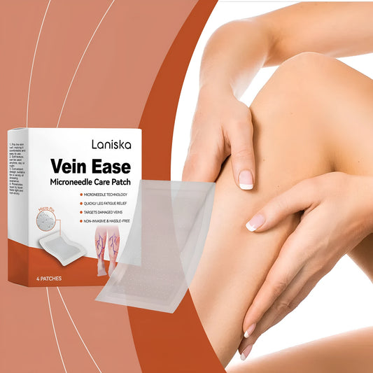 Pack of four Laniska adhesive leg nursing bandages on skin tone background