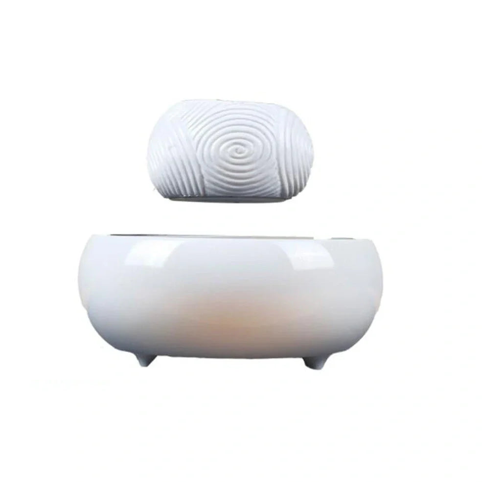 Magnetic levitation potted plant ornament floating bonsai at 15 mm in white stripes, plastic base with 12V power