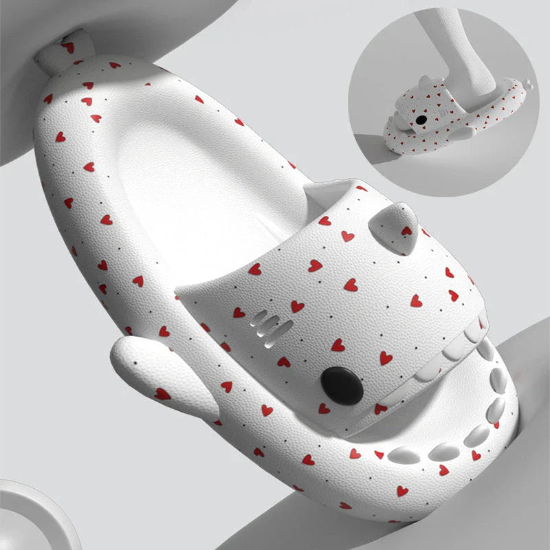 Stylish heart-shaped shark slippers with breathable, anti-slip soles and a variety of vibrant color options