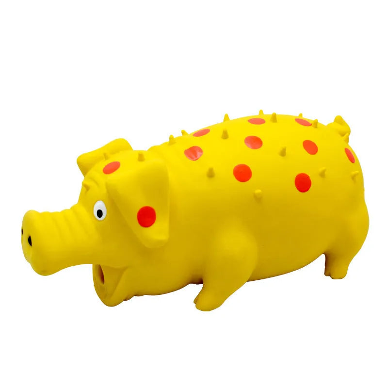 Blue latex pig-shaped dog chew toy with textured surface measuring 20x10cm