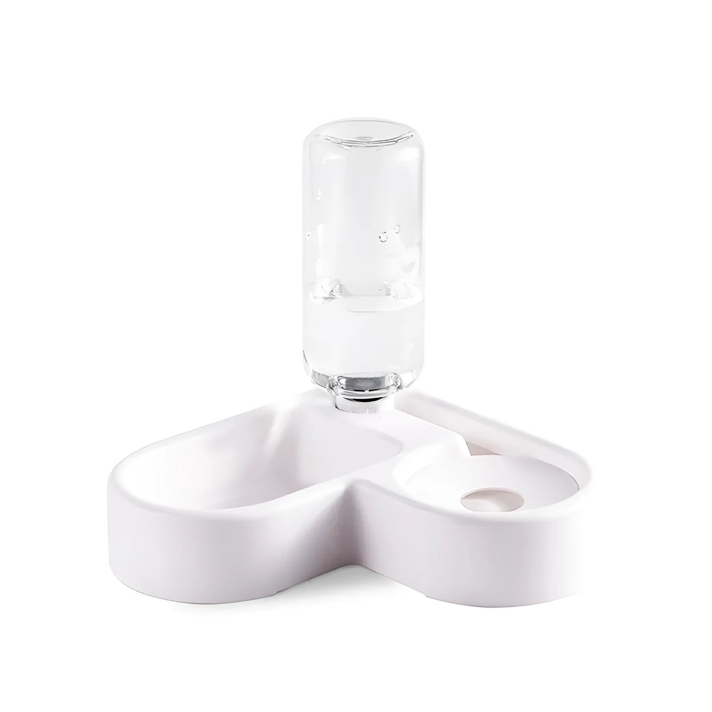 White plastic pet water fountain with pump for cats and dogs on a floor.
