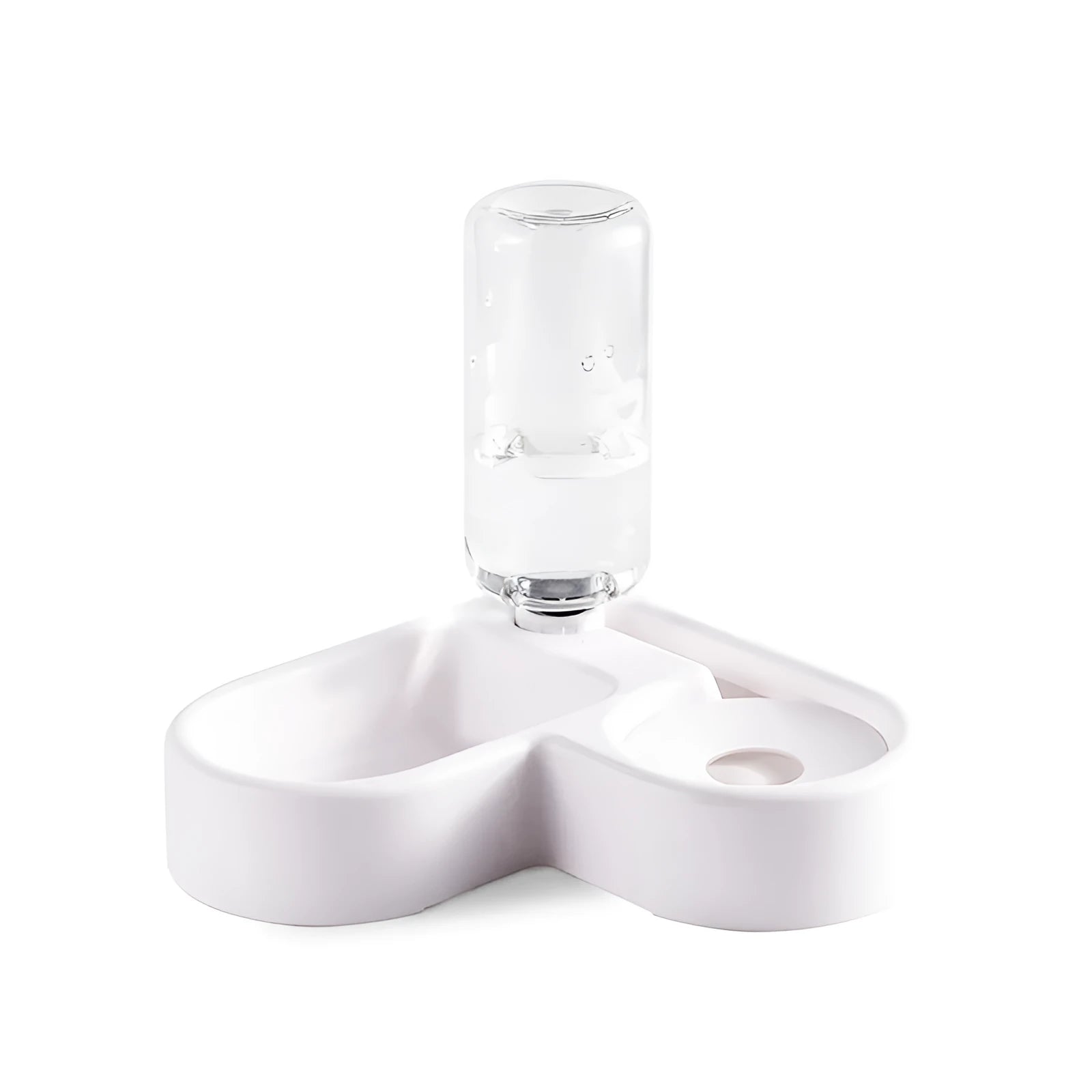 White plastic pet water fountain with pump for cats and dogs on a floor.