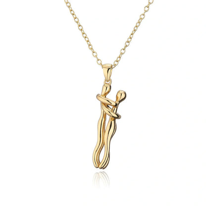 Affectionate Hug Necklace for couples with snake bone chain in brass