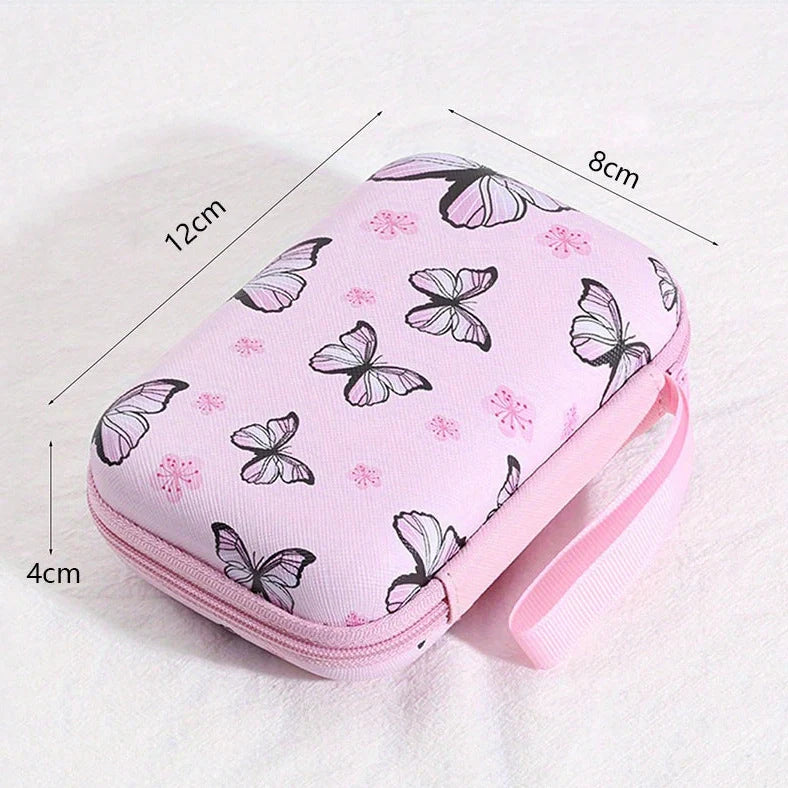 Square hard shell EVA cable storage bag with zipper, 11x8x4cm dimensions, showing Bunny Plaid design variant