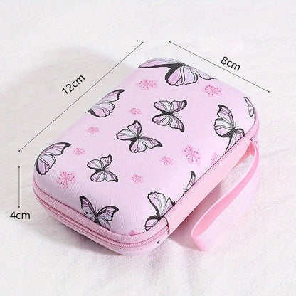 Square hard shell EVA cable storage bag with zipper, 11x8x4cm dimensions, showing Bunny Plaid design variant