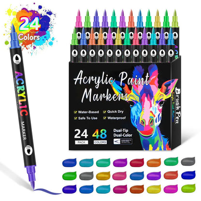 Set of double-headed acrylic marker pens showing washable opaque colours with quick-drying ink