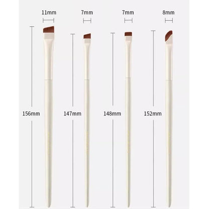Four angled eyeliner and eyebrow brushes with ultra-thin tips in leather case