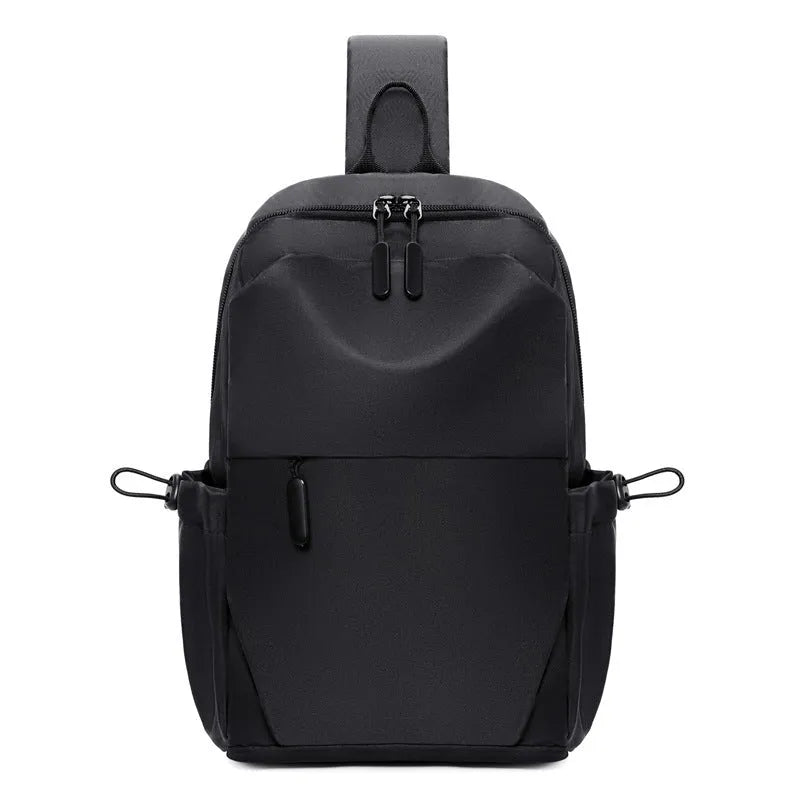 Grey waterproof polyester chest bag with shoulder strap showing 33cm height and 20cm width dimensions