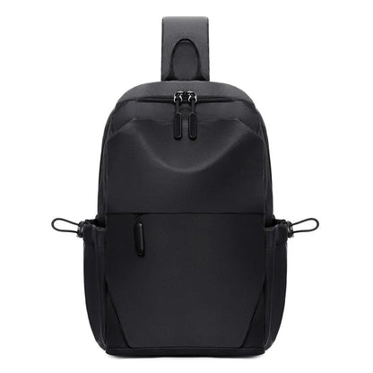 Grey waterproof polyester chest bag with shoulder strap showing 33cm height and 20cm width dimensions