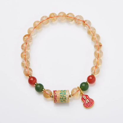 Hand-woven citrine five sutra bracelet with 6mm stone and geometric braided design