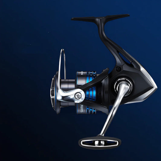 Spinning fishing wheel with 21NEXAVE technology showing aluminium alloy frame and adjustable drag system