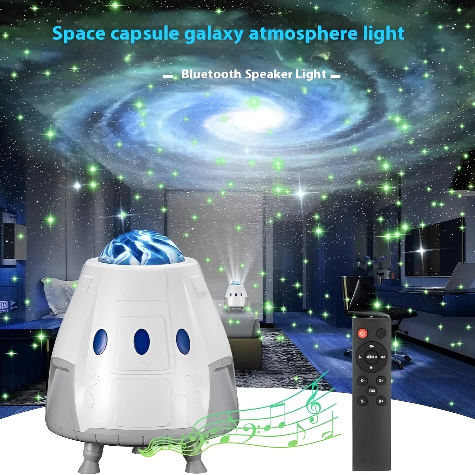Space capsule shaped galaxy atmosphere projector lamp with USB cable and remote control