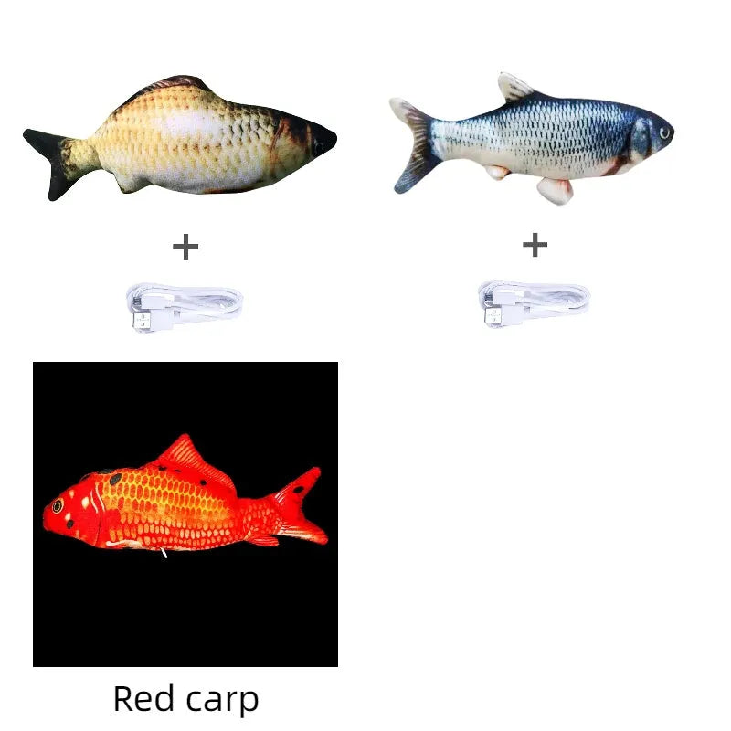 Electronic jumping fish cat toy 30cm length USB rechargeable multicolour PP material