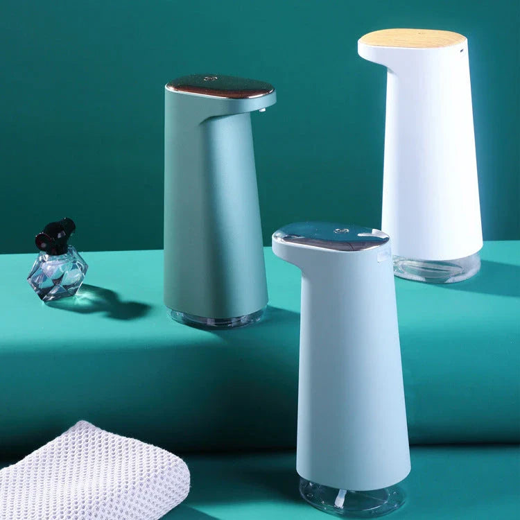 Automatic foam soap dispenser with infrared sensor for contactless, hygienic hand washing in bathroom and kitchen