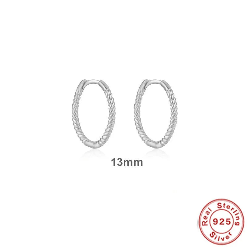 Sterling silver twisted string round ring earrings in gold or platinum colour.