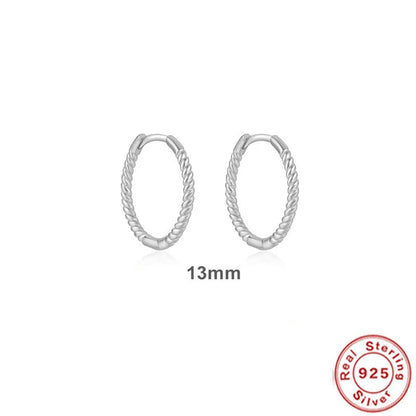 Sterling silver twisted string round ring earrings in gold or platinum colour.