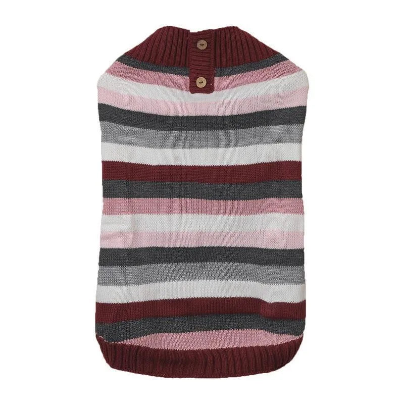 Grey dog sweater with horizontal zipper and button pocket on a small dog.