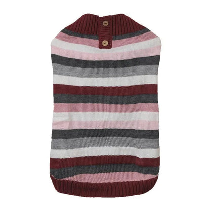 Grey dog sweater with horizontal zipper and button pocket on a small dog.