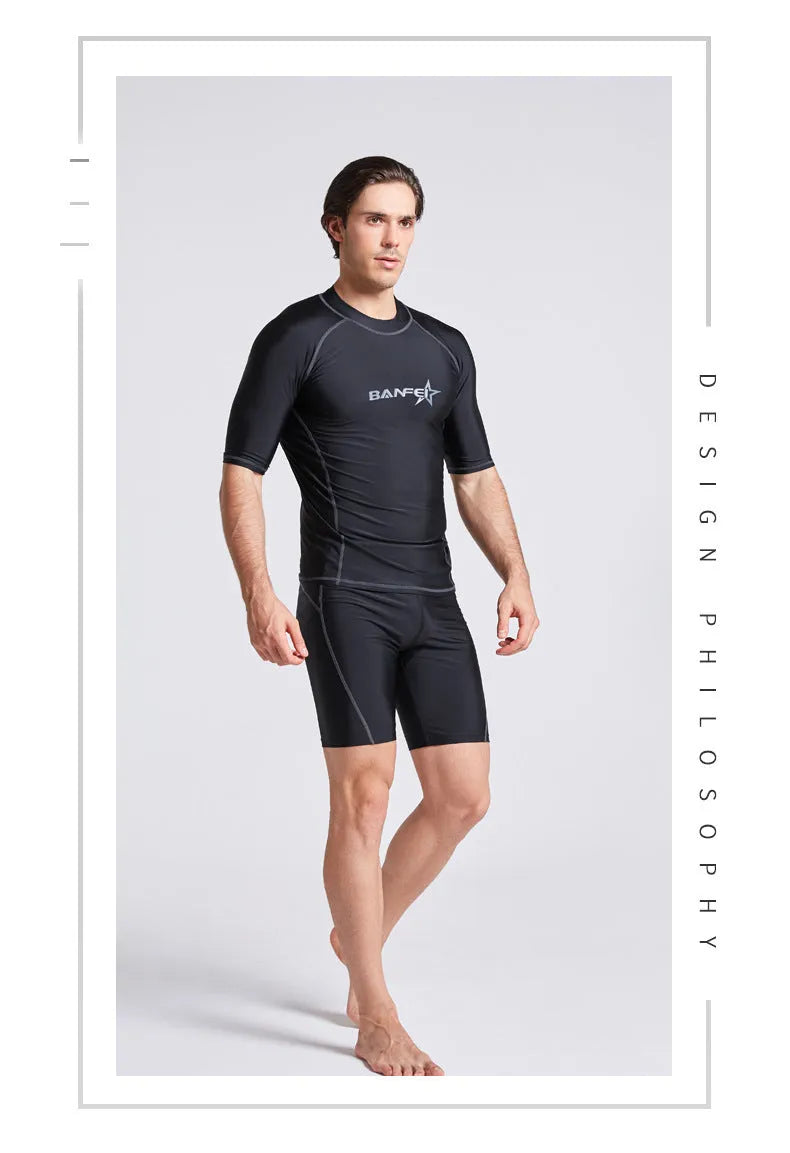 Men's blue quick-drying half sleeve swim top and pants set for swimming and snorkelling