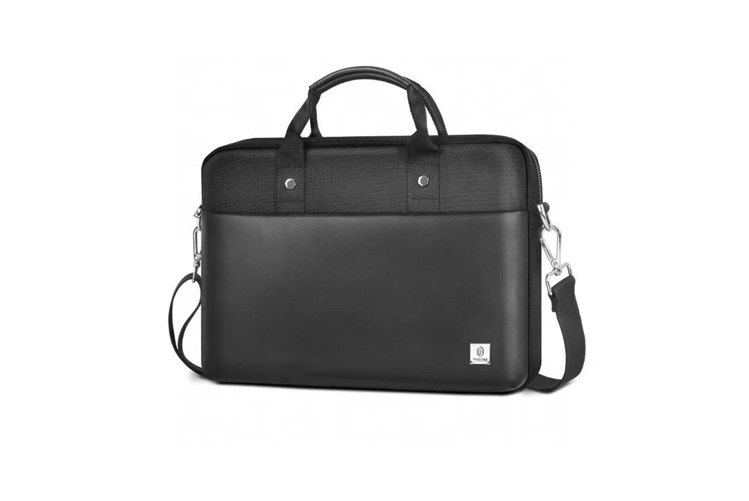 Black Oxford cloth laptop handbag with multiple pockets, lock, and separate computer compartment for 14-inch or 15.6-inch devices