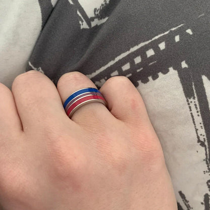 Stylish bisexual pride stainless steel ring with modern geometric design