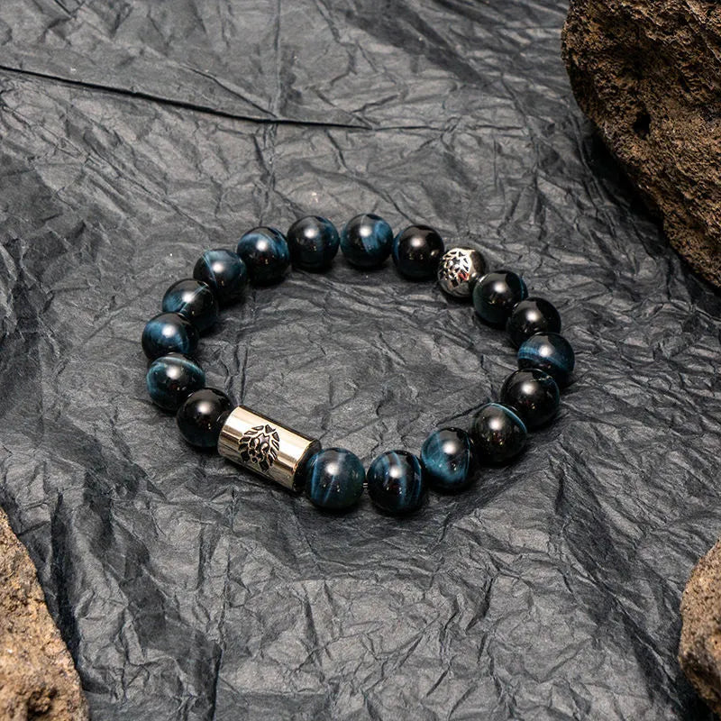 Black and white Qiankun bodhi seed ethnic bracelet with geometric shapes on wrist